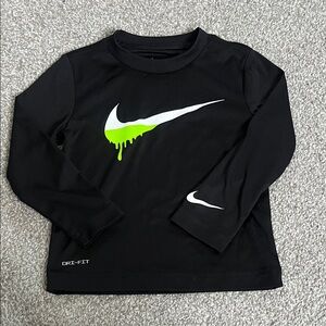 Nike Black Long Sleeve Dri-FIT Shirt with Neon Green and White Swoosh